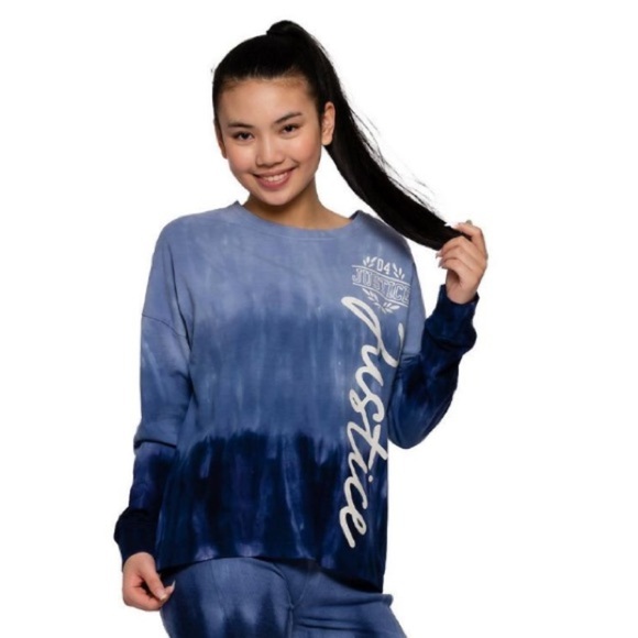 Justice Girls Blue Tie Dye  Long Sleeve Tee Shirt Size 7/8 - Picture 2 of 7